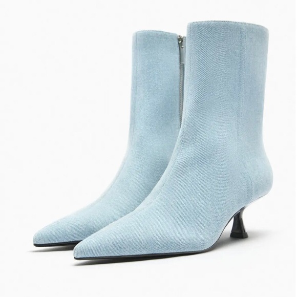 Zara Shoes - NWT ZARA Denim Ankle Boots Shoes Kitten Heels Pointed Toe Sz US 9 EU 40